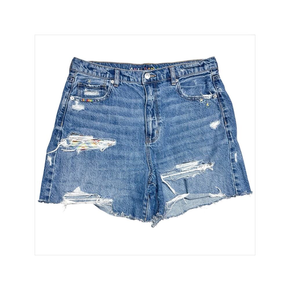 AMERICAN EAGLE Pride Rainbow Embroidered Highest-Rise Baggy Short Size 14